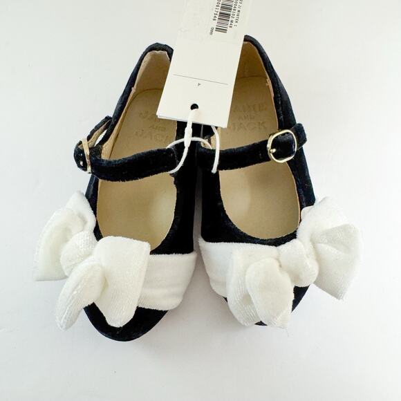 Janie and Jack Velvet Bow Ballet Flats- Size 4 Toddler Girl. Black/White Holiday - Picture 2 of 6